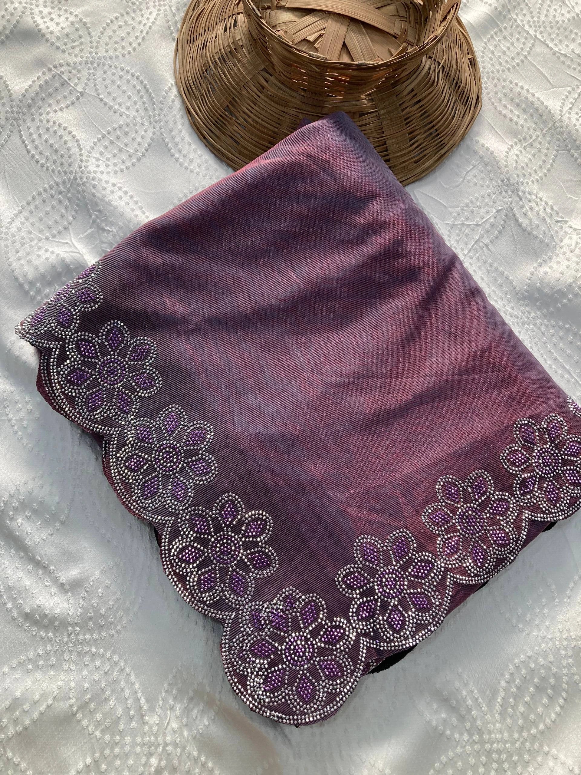 Lavender Fendy Soft Net Swarovski Work Saree - kalyanja